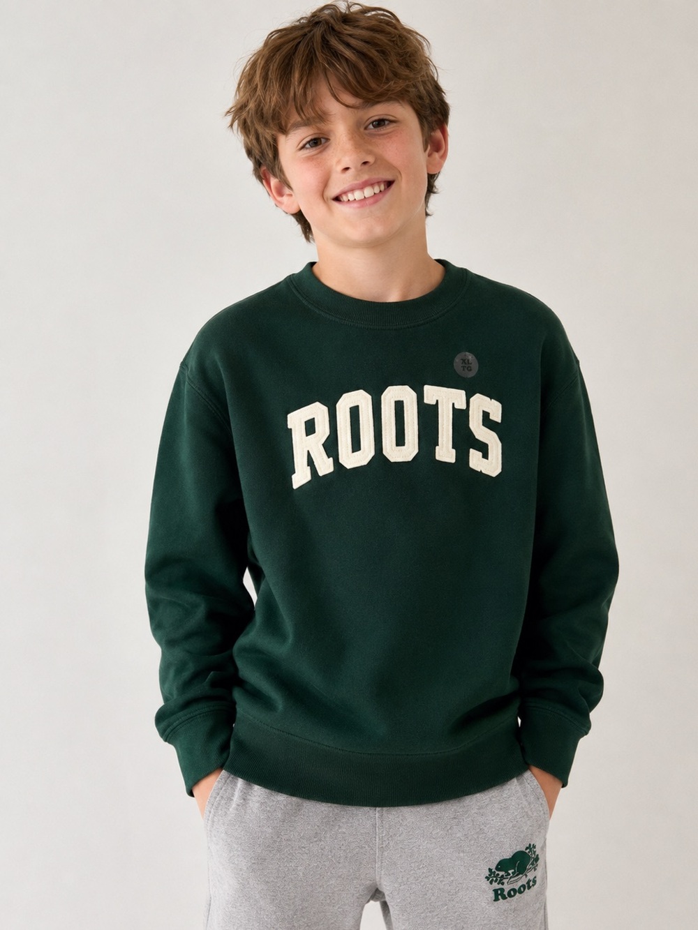 NWT Roots Kids Varsity Green Appliqué Crewneck Sweatshirt XL 11-12